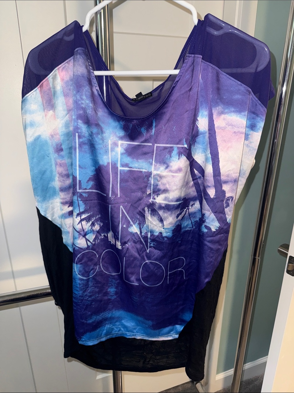 Express Purple Gradient Palm-Print Women's Top